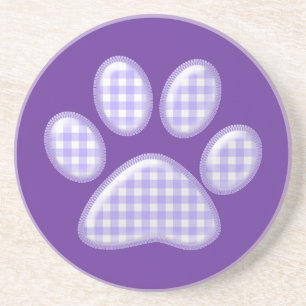 gingham cat paw - purple sandstone coaster