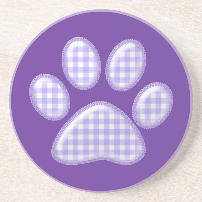 gingham cat paw - purple sandstone coaster (Front)