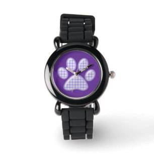 gingham cat paw - purple watch