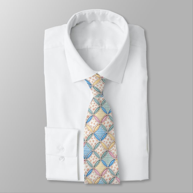 Gingham Cathedral Window Quilt Design Neck Tie (Tied)