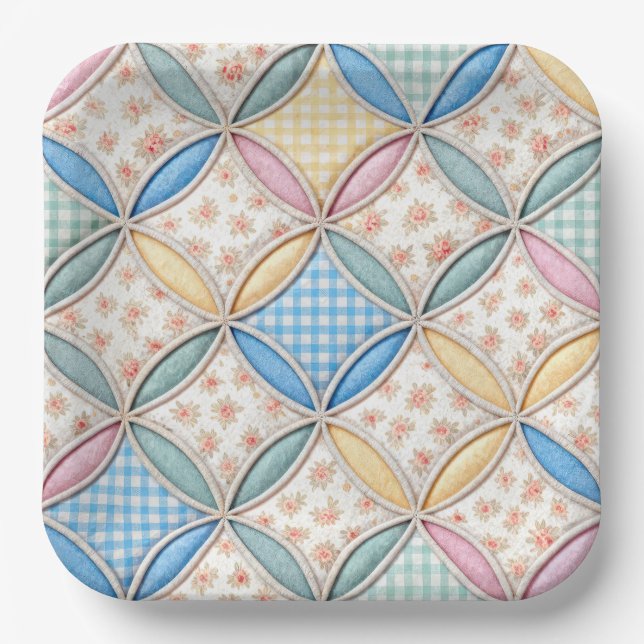 Gingham Cathedral Window Quilt Design Paper Plates (Front)