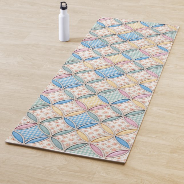 Gingham Cathedral Window Quilt Design Yoga Mat (In Situ)