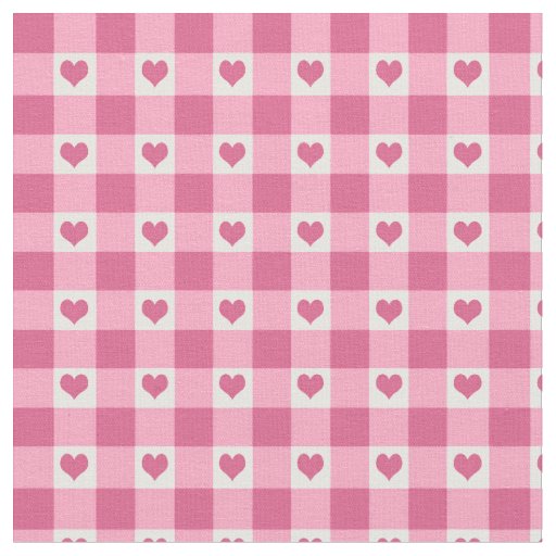Gingham Check And Hearts Pattern | Pink Fabric