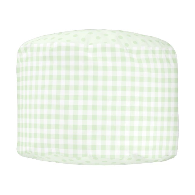 Gingham Check and Polka Dots - Mint Green Nursery Pouf (Front)