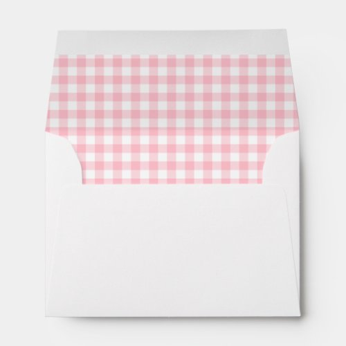 Gingham Check Baby Pink Return Address Printed Envelope