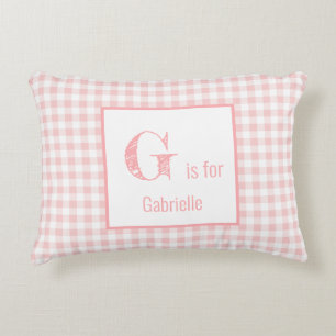 Gingham Check Baby Pink & White - Monogram Nursery Accent Pillow