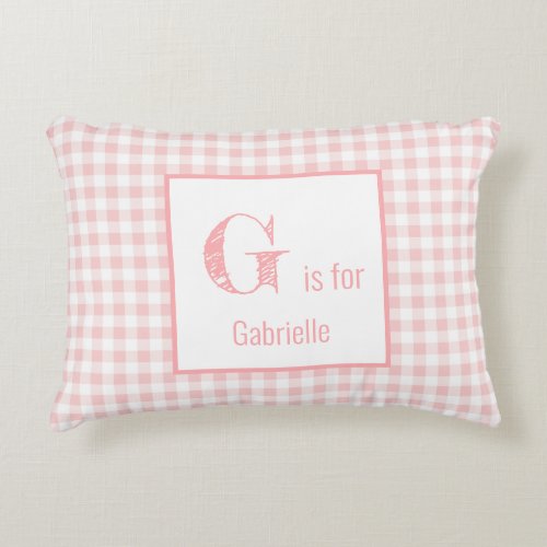 Gingham Check Baby Pink  White _ Monogram Nursery Accent Pillow
