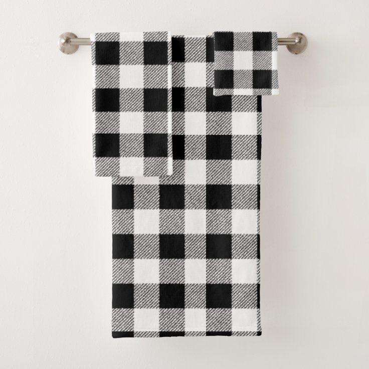 Gingham Check Black Bath Towel Set Zazzle
