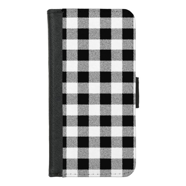 Gingham Check Black iPhone Wallet Case (Front)