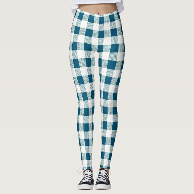 Gingham Check Bluish Green Leggings (Front)