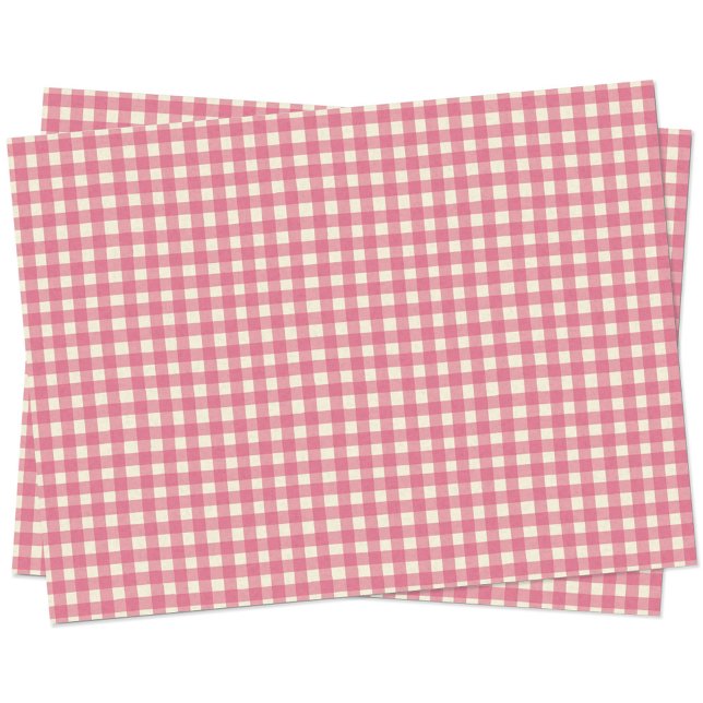 Gingham Check Cherry Pink Cream Tissue Paper (Pretty cherry pink and cream hand drawn summer gingham check plaid gift wrapping tissue paper)