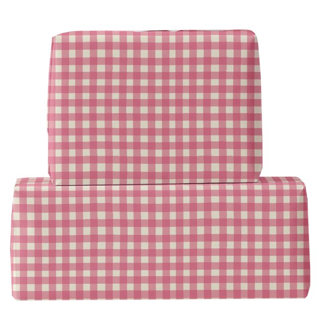 Gingham Check Cherry Red Cream Wrapping Paper (Pretty cherry pink and cream hand drawn summer gingham check plaid gift wrapping paper roll)