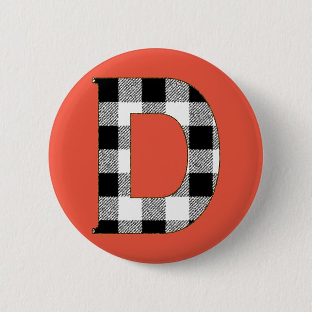 Gingham Check D Pinback Button (Front)