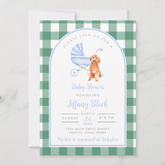 Gingham Check Dog Boy Baby Shower Invitation