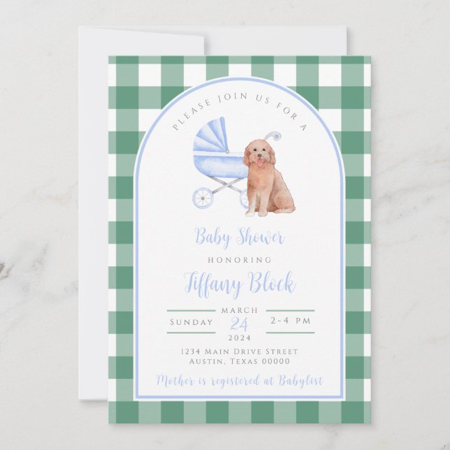 Gingham Check Dog Boy Baby Shower Invitation (Front)