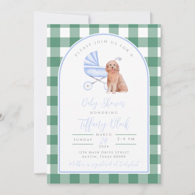 Gingham Check Dog Boy Baby Shower Invitation (Front)