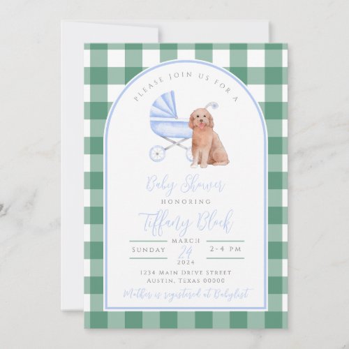 Gingham Check Dog Boy Baby Shower Invitation