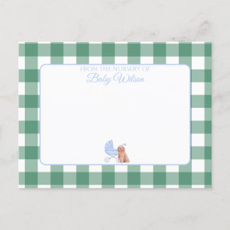 Gingham Check Dog Boy Baby Shower Thank You Note Postcard