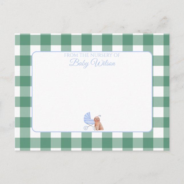 Gingham Check Dog Boy Baby Shower Thank You Note Postcard (Front)