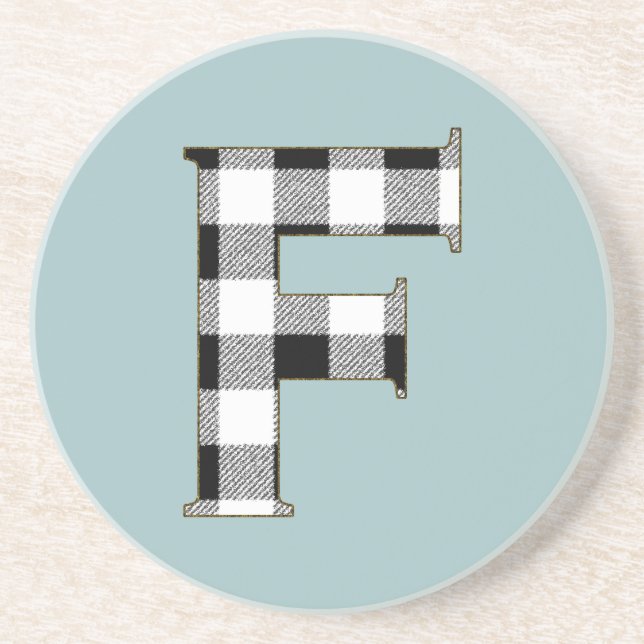 Gingham Check F Drink Coaster (Front)
