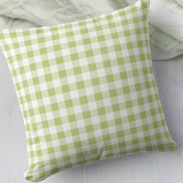 Gingham Check Green White Pattern Coordinating Throw Pillow (Creator Uploaded)