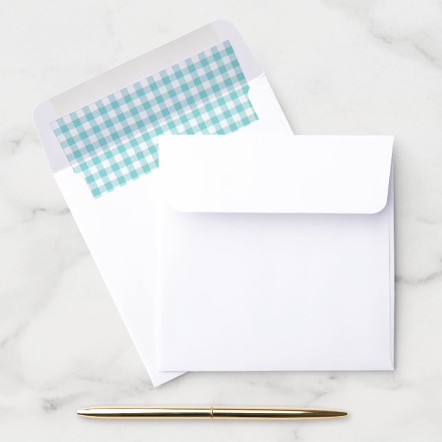 Gingham Check in Teal Blue Plaid Envelope Liner (Desk)