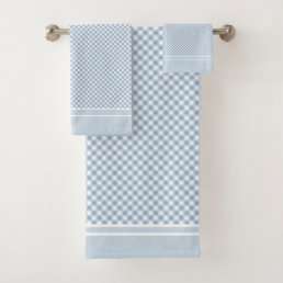 Gingham Check Light Blue White country Bath Towel Set