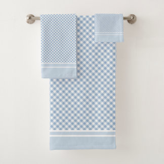 Gingham Check Light Blue White country Bath Towel Set