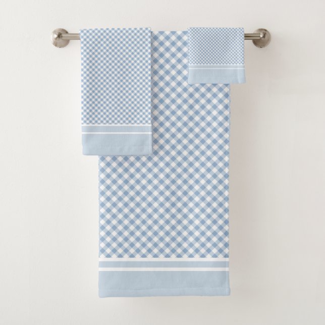 Gingham Check Light Blue White country Bath Towel Set (Insitu)