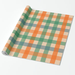 Gingham Check Multicolor Pattern Orange Green Wrapping Paper