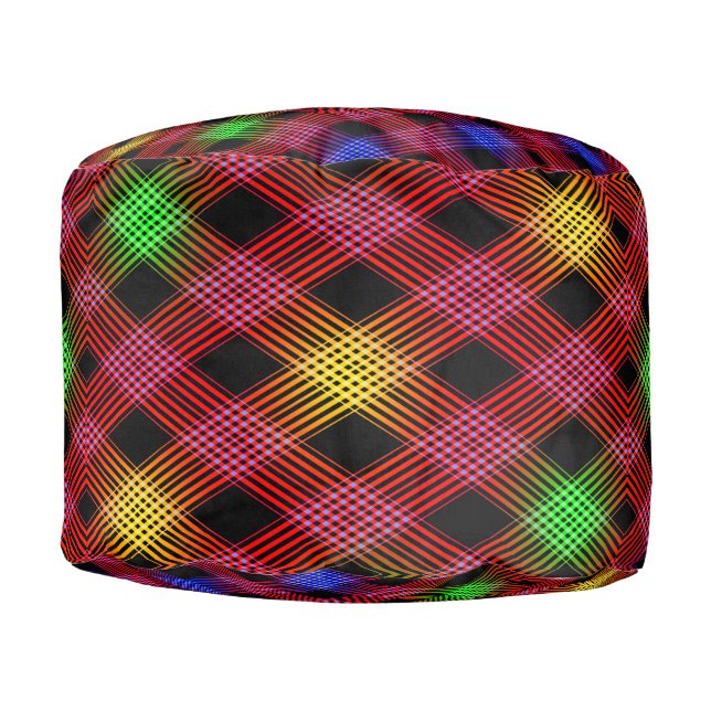 Gingham Check Multicolored Cotton Round Pouf (Front)