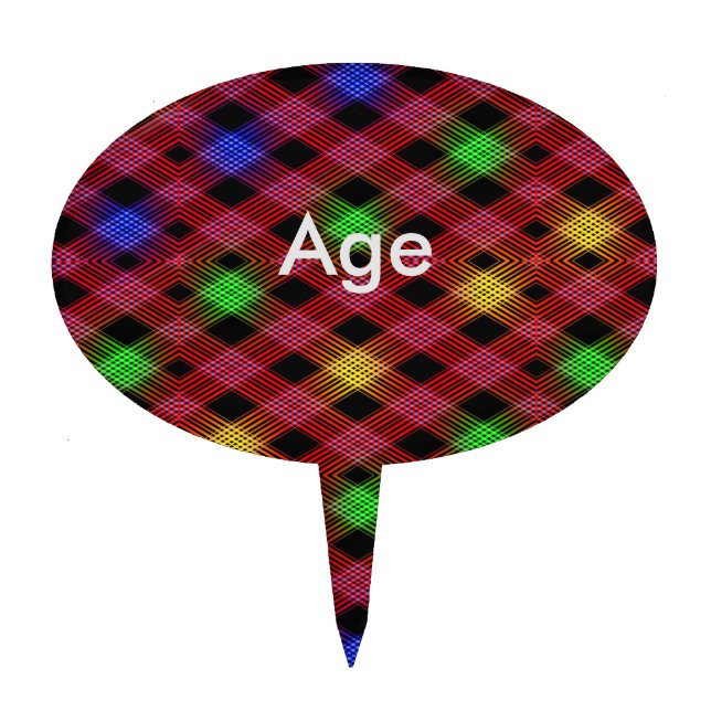 Gingham Check Multicolored Pattern Cake Topper (Front)