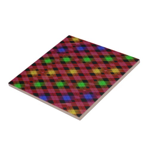 Gingham Check Multicolored Pattern Ceramic Tile