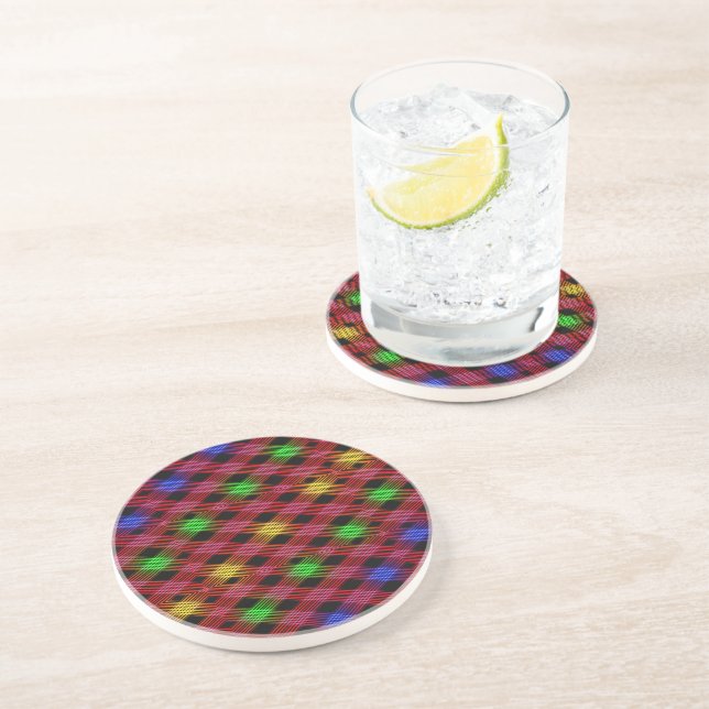 Gingham Check Multicolored Pattern Coaster (Side)