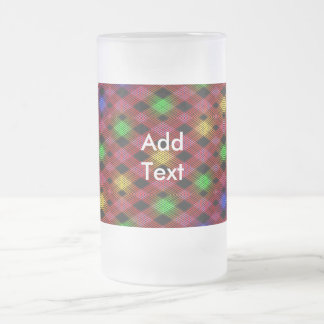 Gingham Check Multicolored Pattern Frosted Glass Beer Mug