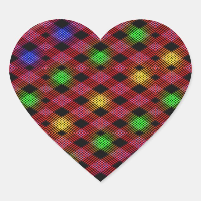 Gingham Check Multicolored Pattern Heart Sticker (Front)
