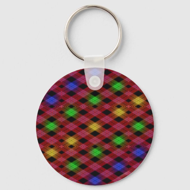 Gingham Check Multicolored Pattern Keychain (Front)