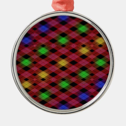 Gingham Check Multicolored Pattern Metal Ornament