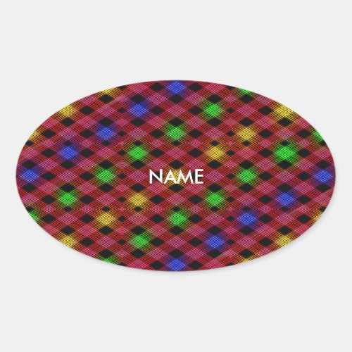 Gingham Check Multicolored Pattern Oval Sticker