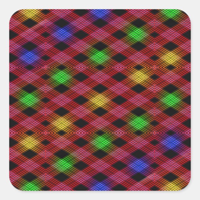 Gingham Check Multicolored Pattern Square Sticker (Front)
