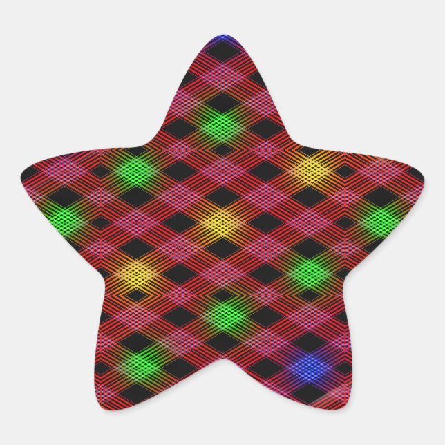 Gingham Check Multicolored Pattern Star Sticker (Front)