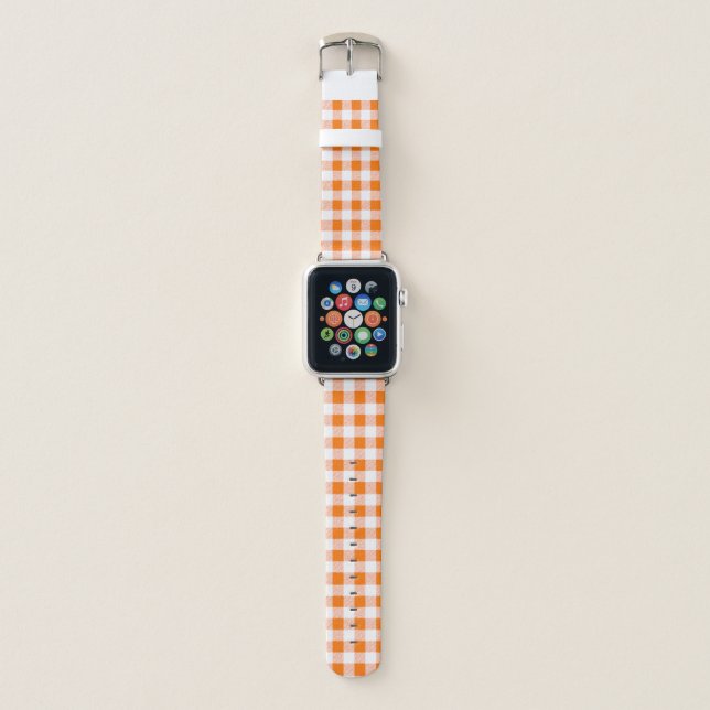Gingham Check Orange Apple Watch Band (Front)