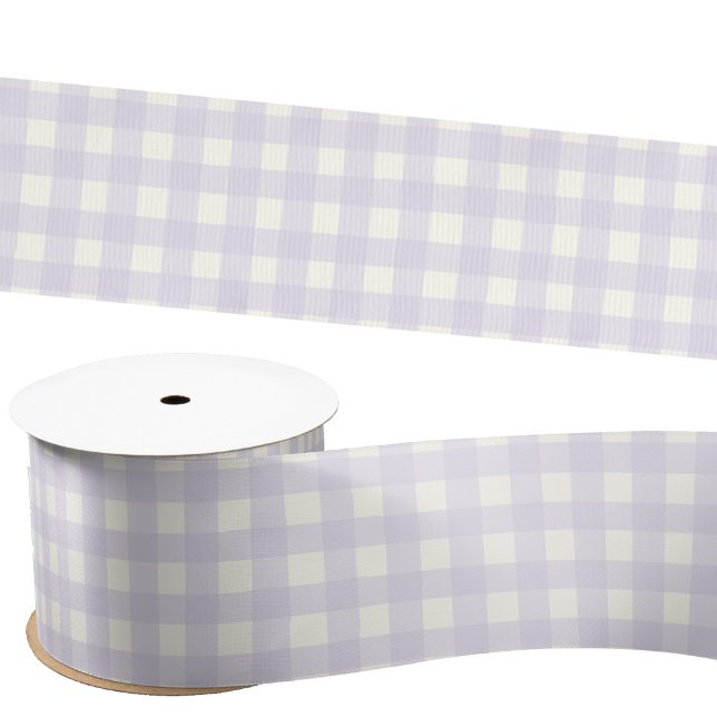 Gingham Check Pastel Lilac Purple Cream Satin Ribbon (Hand drawn gingham check pastel lilac purple and cream ribbon)