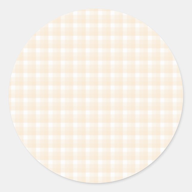 Gingham check pattern. Beige and White. Classic Round Sticker (Front)