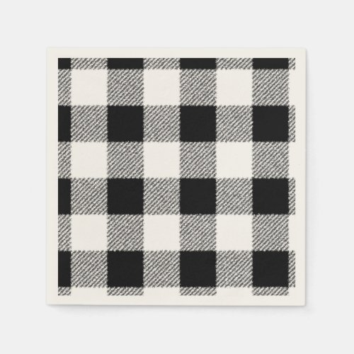 Gingham check pattern black and white paper napkins