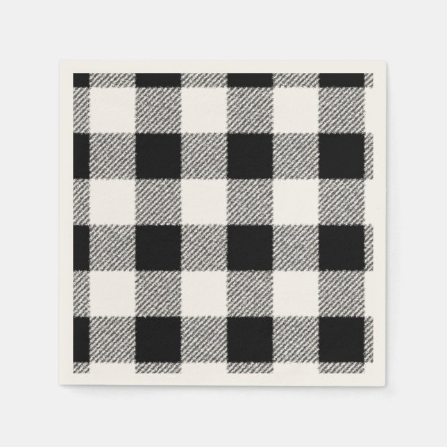 Gingham check pattern black and white paper napkins (Front)