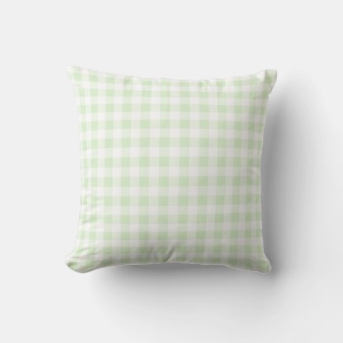 Gingham Check Pattern in Mint Green and White Throw Pillow