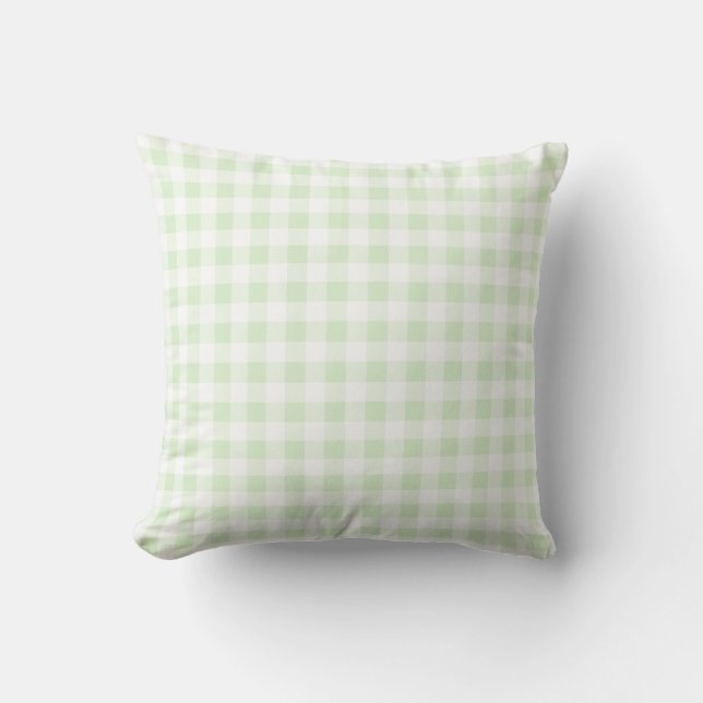 Gingham Check Pattern in Mint Green and White Throw Pillow (Front)