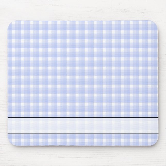 Gingham check pattern. Light Blue & White. Mouse Pad (Front)