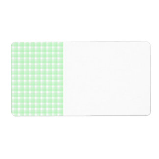 Gingham check pattern. Light Green and White. Label